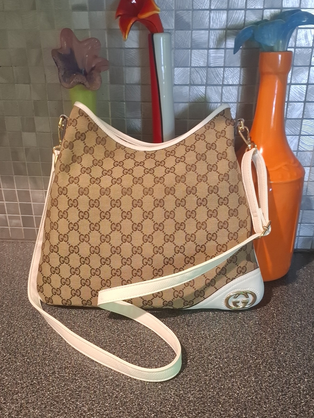 Gucci Monogram Bag White Trim Crossbody